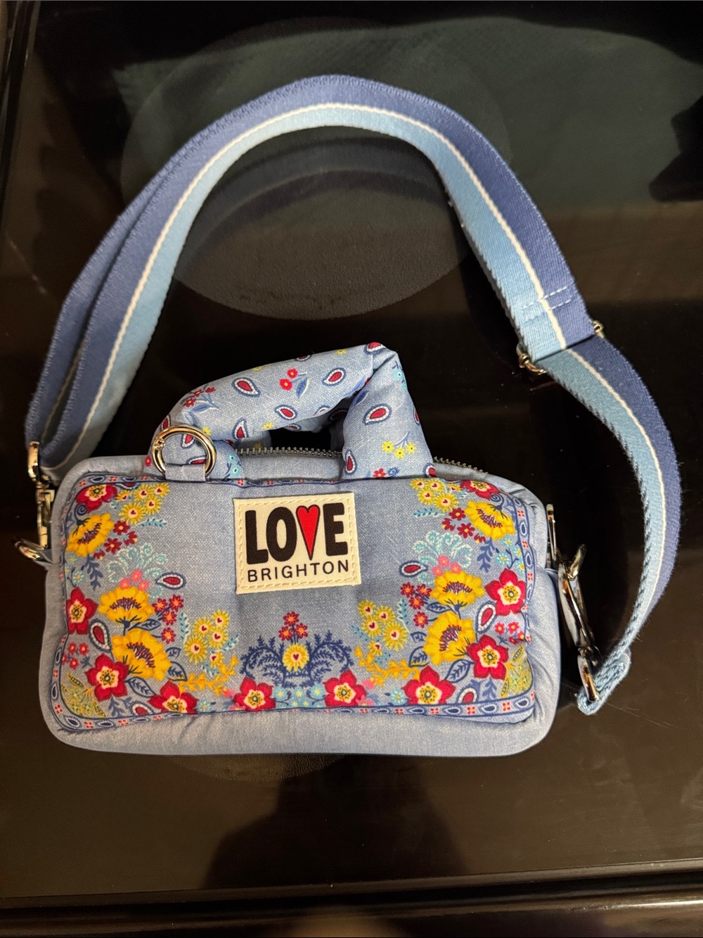 Brighton Bandana Love Blue Floral Embroidered Crossbody Bag
